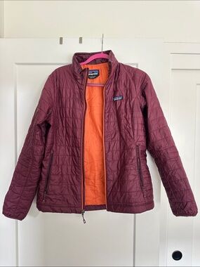 Patagonia Women's Maroon NanoPuff Jacket with Orange Lining